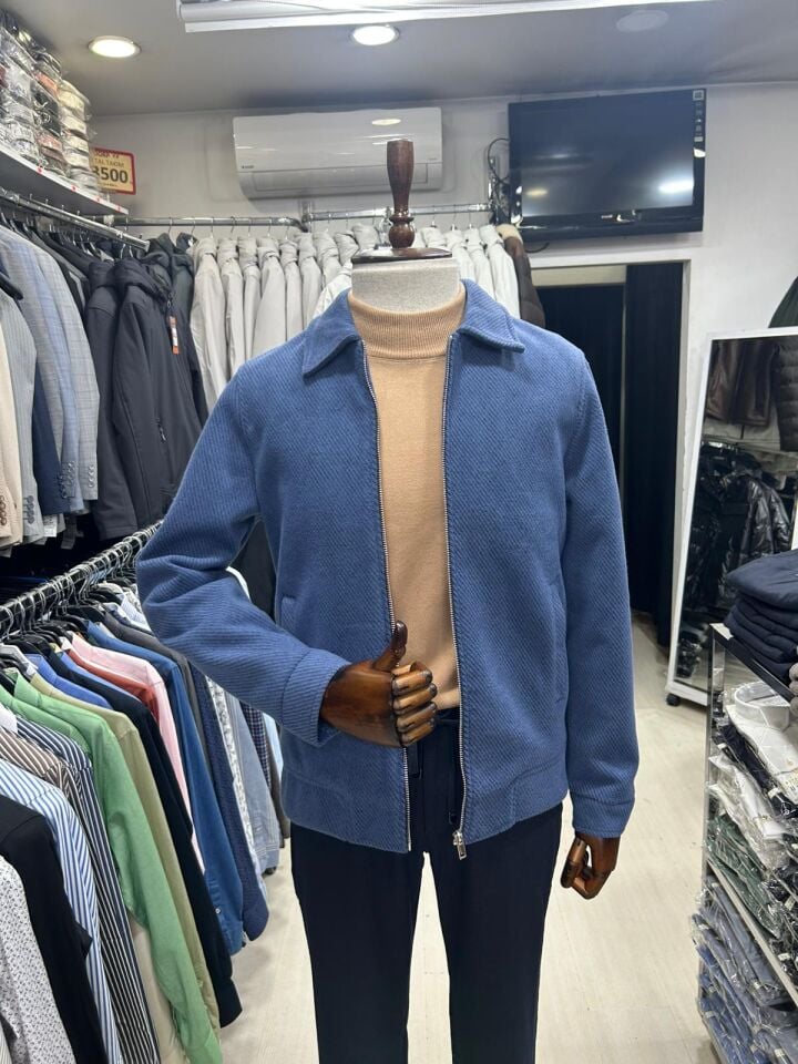 ERKEK MAVİ CEPLİ YAKALI KAŞE MONT CEKET