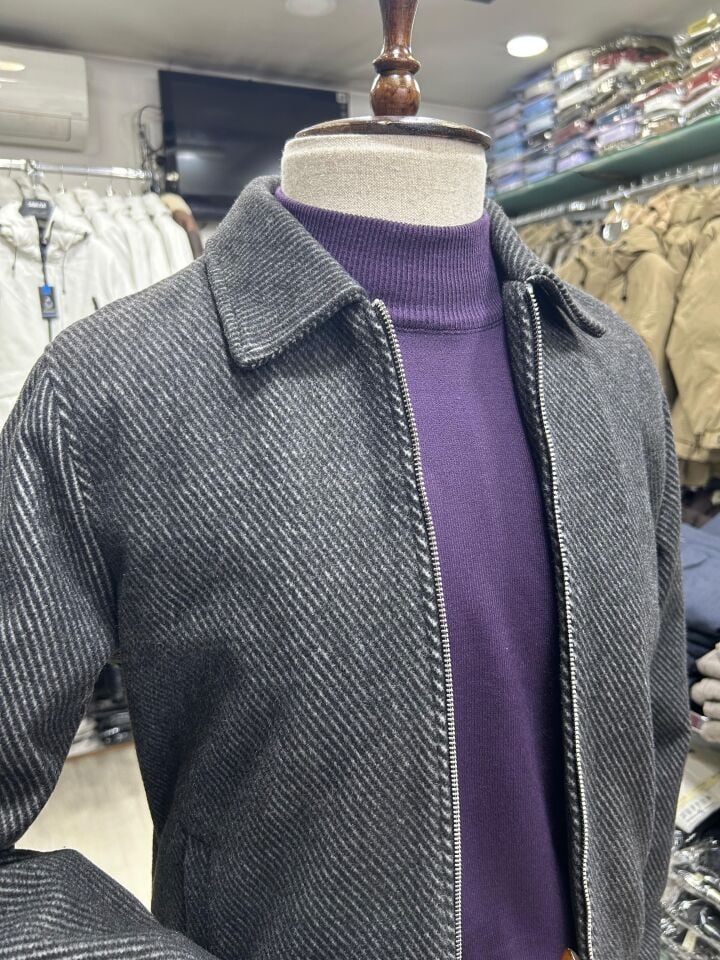 ERKEK ANTRESİT CEPLİ YAKALI KAŞE MONT CEKET