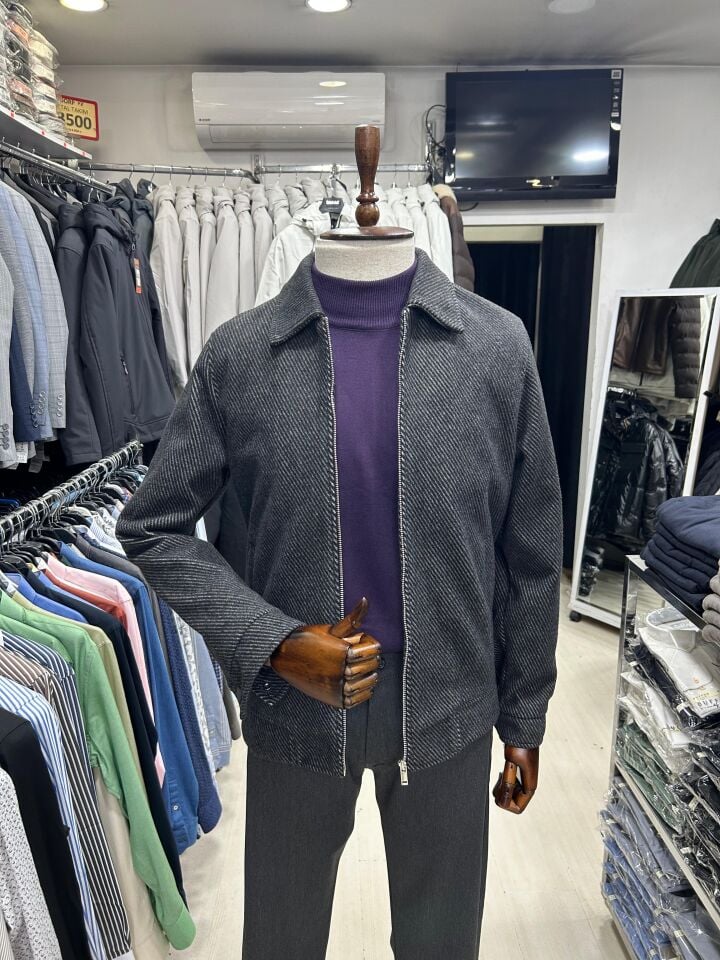 ERKEK ANTRESİT CEPLİ YAKALI KAŞE MONT CEKET
