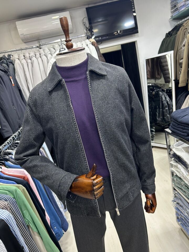 ERKEK ANTRESİT CEPLİ YAKALI KAŞE MONT CEKET