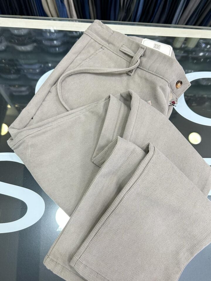 ERKEK BEJ SLİM FİT LİKRALI YARI BEL LASTİKLİ KADİFE JOGGER PANTOLON