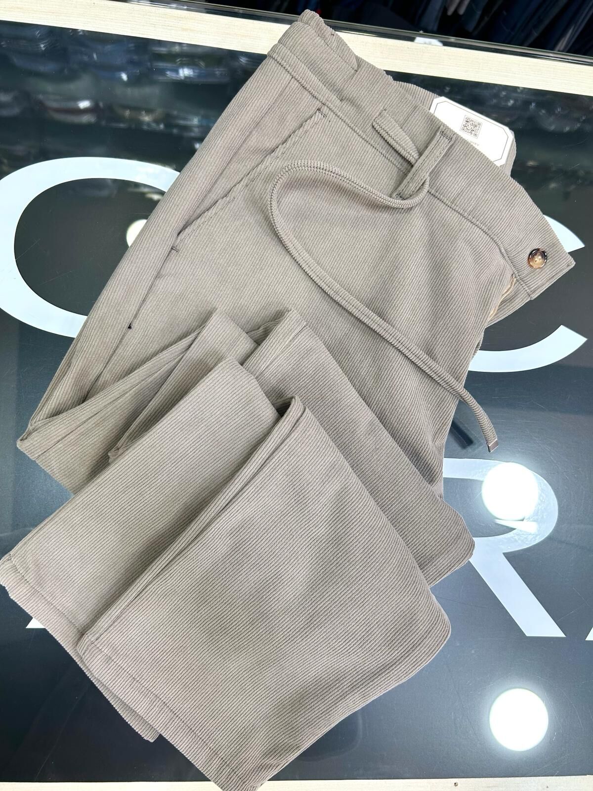 ERKEK BEJ SLİM FİT LİKRALI YARI BEL LASTİKLİ KADİFE JOGGER PANTOLON