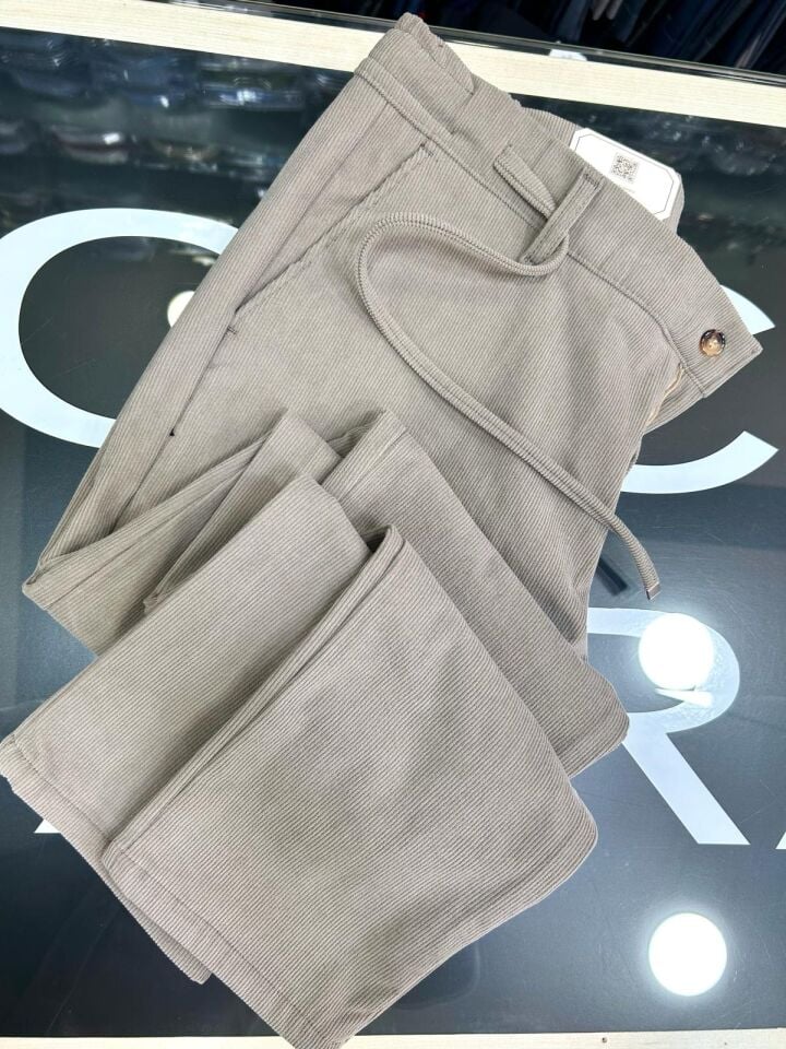 ERKEK BEJ SLİM FİT LİKRALI YARI BEL LASTİKLİ KADİFE JOGGER PANTOLON