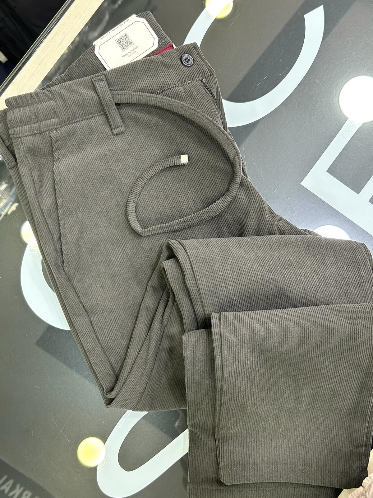 ERKEK HAKİ SLİM FİT LİKRALI YARI BEL LASTİKLİ KADİFE JOGGER PANTOLON