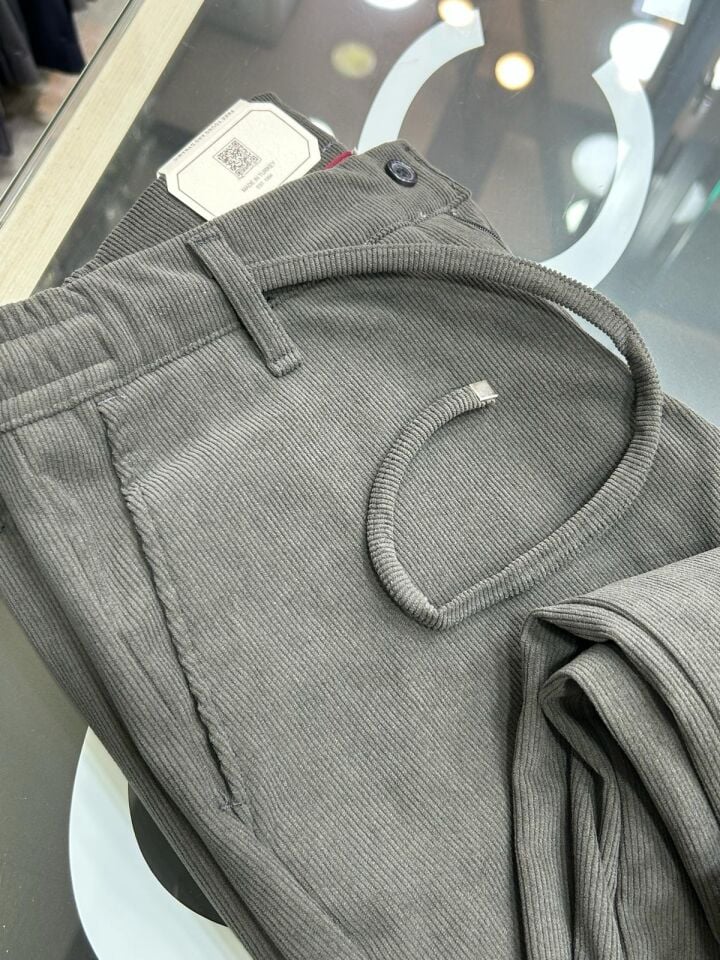 ERKEK HAKİ SLİM FİT LİKRALI YARI BEL LASTİKLİ KADİFE JOGGER PANTOLON